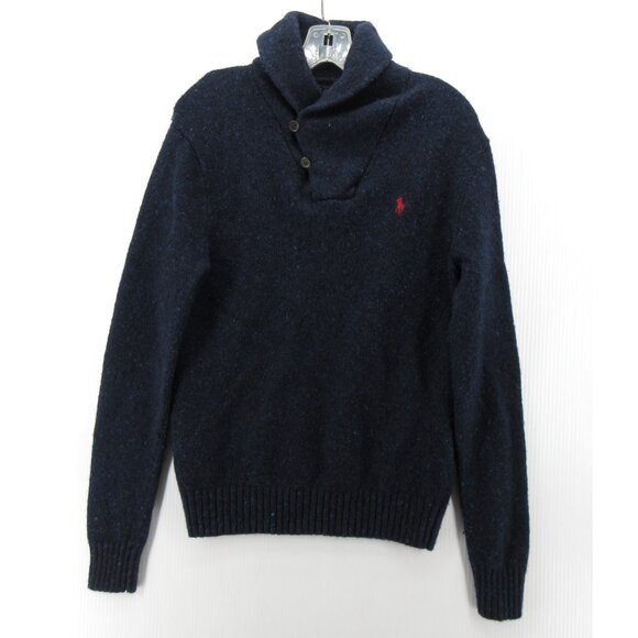 Ralph Lauren Polo Sweater Small Wool Blend Shawl Speckled Pullover Pony - Picture 1 of 12